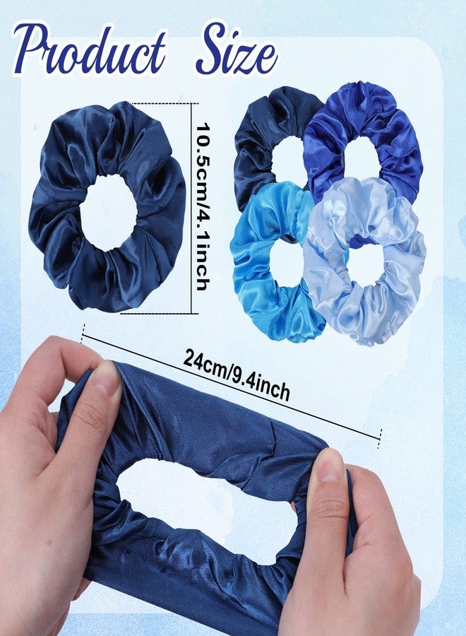 Whaline 10Pcs Blue Satin Fabric Hair Ties Bulk Ponytail Holders Scrunchies Elastic Hair Bands for Women Girls Teens Party Gift Favors - Image 2